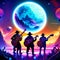 3d render of a group of musicians playing musical instruments in front of the moon AI Generated