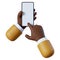 3d render. Hands hold smart phone icon. African American cartoon character holds mobile device with blank touch screen. Business