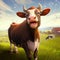 3D Render of A Happy Cow in A Farm