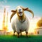3D Render of A Happy Sheep Celebrating Eid Al Adha Feast