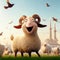 3D Render of A Happy Sheep Celebrating Eid Al Adha Feast