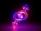 3d render, heterosexual couple, linked gender symbols, ultraviolet pink light, retro neon glowing sign isolated on black