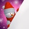 3d render, holiday banner template with cute Snowman wearing red cap, scarf and mittens, on pink background