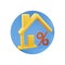 3d render home and interest icon with cloud icon in blue circle. 3D rendering house and percent in blue circle.3d render