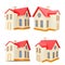 3D render house, home buildings icon set on white isolated background 3d rendering. 3D render house icon set. 3d house