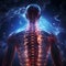 3D render of a human body with a spine and nerve x-ray section, Generative AI