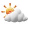 3d render icon design of bright cloud and smiling sun behind weather element for meteorology cute cartoon style