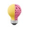 3d render Idea and innovation, Yellow light bulb symbol on white background, brainstorming for Creativity inspiration