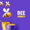 3d render illustration of bees stylized flying with buckets of honey, banner template