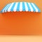 3D render Illustration. Blue and white striped awning on wall