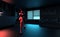 3d render illustration of mysterious spy sexy lady in dress sitting in dark room background