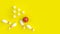 3d render image with bowling, ball and skittles on a yellow background