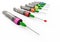 3D render image representing a few syringes in different color