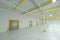 3D render Industrial empty warehouse factory light room. automobile warehouse, logistics, production, factory. Copy space