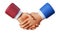 3d render. International diplomatic hands icon. African American and caucasian cartoon character handshake. Business clip art