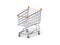 3D render isometric push cart for shopping, yellow plastic elements on handle isolated on white.