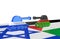 3d render of Israeli and Palestinian war tank facing each other in two flags