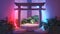 3D render Japanese gateway Torii white podium on light Glow Circle background for premium nature product
