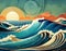 3D render japanese graphic sea waves