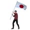 3D Render : a Japanese man is holding and waving the Japan Country flag to cerebrate an important event