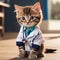 3D render of kitten wearing health worker\\\'s uniform