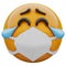 3D render of laughing yellow emoji face in medical mask protecting from coronavirus 2019-nCoV