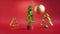 3d render, looping Christmas animation, holiday pendulum isolated on red background. Swinging golden glass ball ornament, spinning
