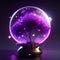 3d render of magic crystal ball with purple tree inside. Futuristic concept Generative AI