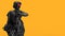 3d render a man up to the waist with a bare torso black man points his hand at himself and shouts on a yellow background desktop