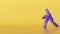 3d render, man wearing inflatable violet halloween costume, cartoon character dancing over yellow background. Funny mascot looping