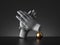 3d render, mannequin hands applause gesture and golden ball isolated on black background. Concrete sculpture art object.