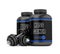 3d render of mass gainer bottles with dumbbells