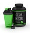 3d render of mass gainer powder with shaker and spoon