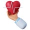 3d render. Medical heart rate icon. Doctor or cardiologist cartoon hand holding heart with chart line. Healthcare illustration.