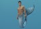 3D render: a merman creature is swimming under the sea