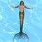 3D Render : a merman is floating on the surface of the pool with a relaxation feeling
