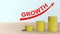 3D render metal gold coin yellow with growth word stack step up graph with red arrow and percent icon, Risk management business