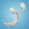 3d render, milk spiral splashing, liquid wave, white splash, paint, loops, curvy jet, isolated on blue background