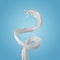 3d render, milk spiral splashing, liquid wave, white splash, paint, loops, curvy jet, isolated on blue background