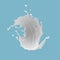 3d render, milk splash illustration. Abstract liquid clip art isolated on blue background. White paint splashing.