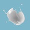 3d render, milk splash illustration. Abstract liquid clip art isolated on blue background. White paint splashing