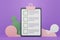 3d render of minimal checklist detail or notebook with empty checkbox on purple background