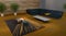 3d render of a modern living room, orange space with minimal details