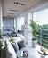 3d render of a modern multistory building terrace or balcony