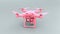 3d render Modern pink color Remote Control Air Drone Flying with action camera on white background