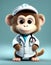 3D render of monkey wearing health worker\\\'s uniform