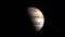 3D Render of moon orbiting Jupiter . Stars. Elements of this image furnished by NASA. scale to show size comparison of