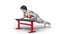 3d render of muscular male character training bench push-ups and highlighting the effect