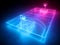 3d render, neon basketball field scheme, virtual sport playground, sportive game, pink blue glowing line.