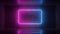 3d render of neon frame on background in the room. Banner design. Retrowave, synthwave, vaporwave illustration.